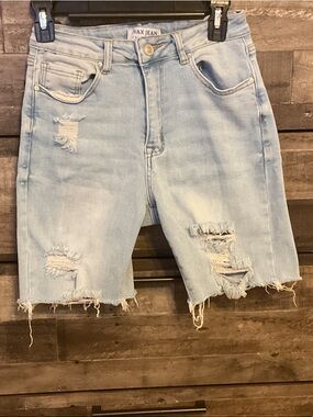 Wax Jean Light Blue Distressed Bermuda Shorts
